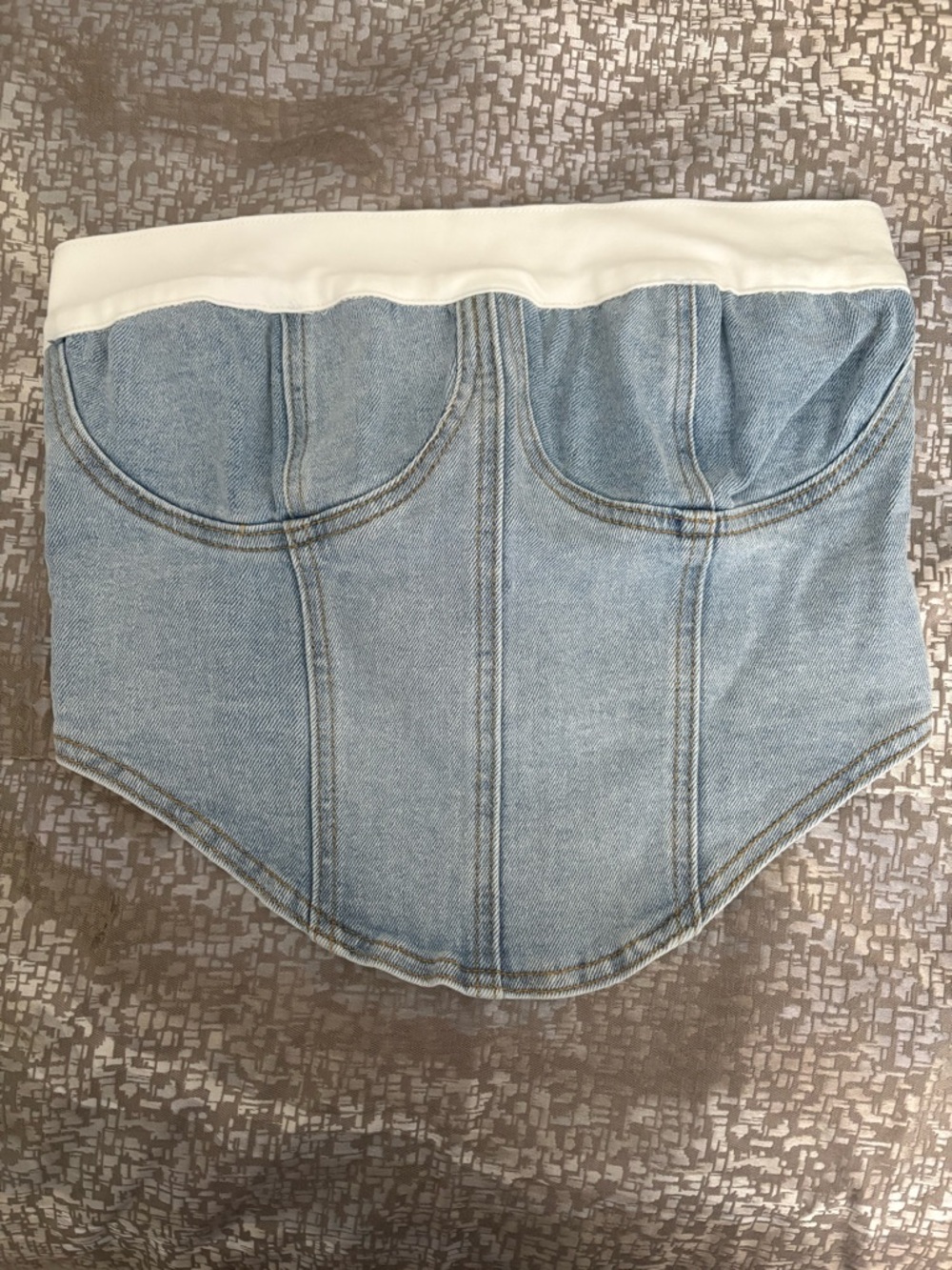 AKIRA Light Blue Denim Corset Top with White Trim